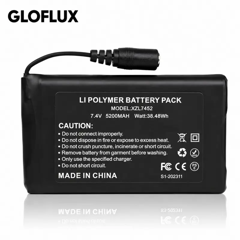 7.4V 5200mAh 充電式リチウムポリマーバッテリーパック 加熱衣類用