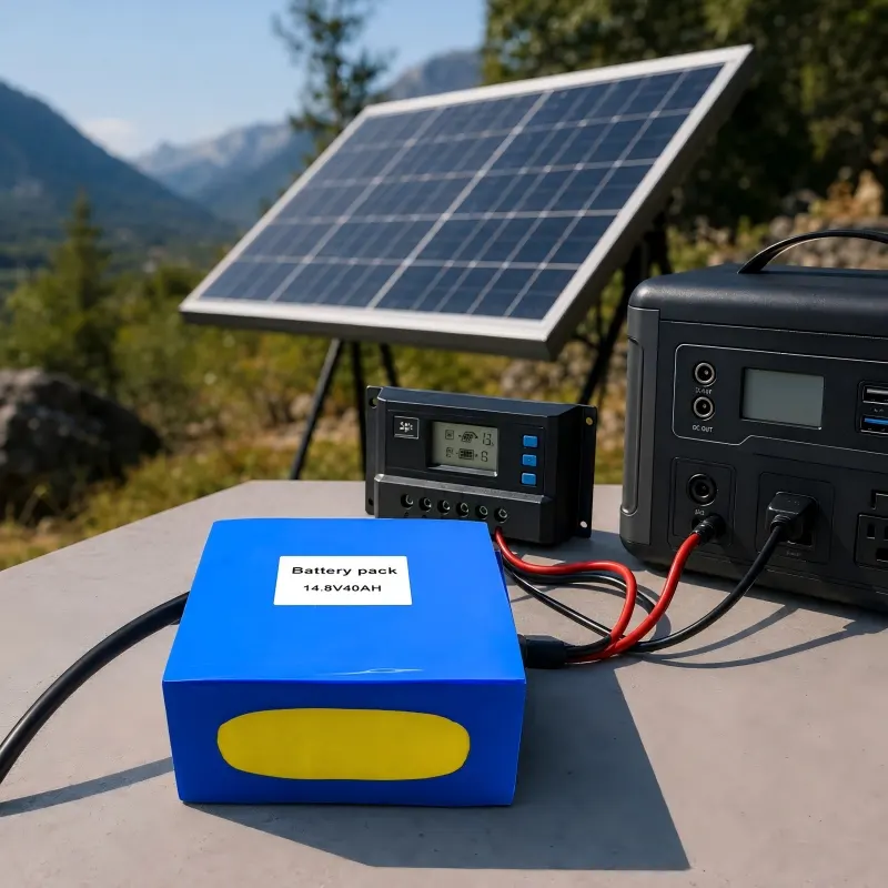14.8V 40Ahバッテリーパックと配線を用いた太陽光発電システムの応用シーン