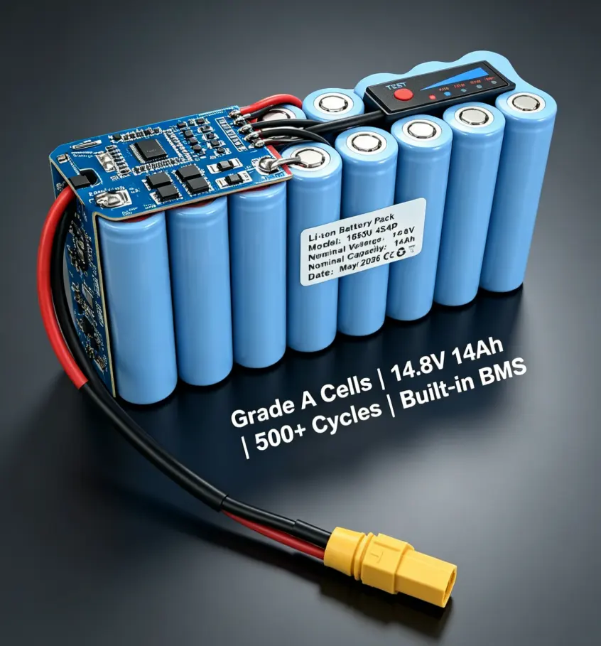 14.8V 14Ah 18650リチウムイオンバッテリーパック(内蔵BMS保護付き)